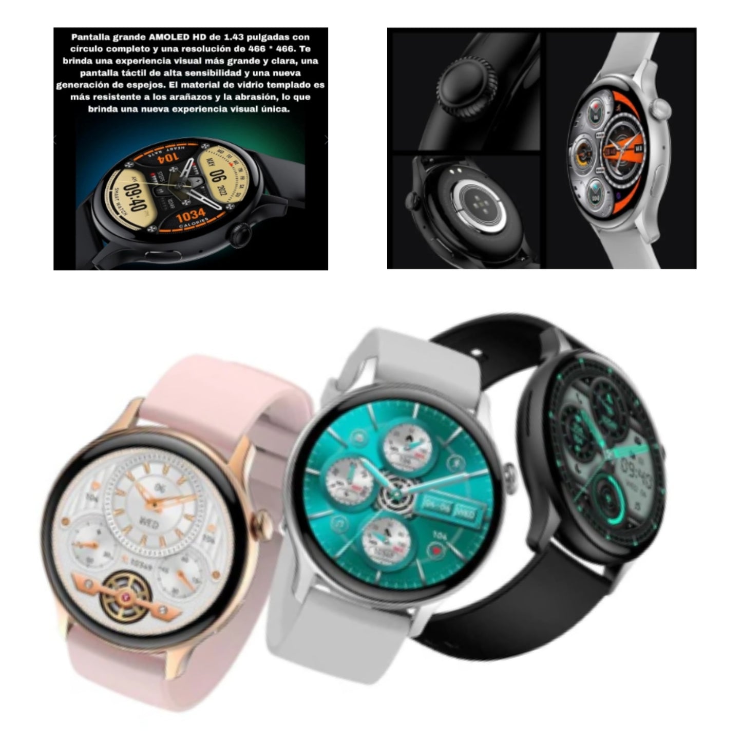 R12 SMART WATCH PANTALLA ULTRA HD 1.43 AMOLED CONTRA AGUA IPX68 CON 1 PZ O CAJA CON 50 PZS