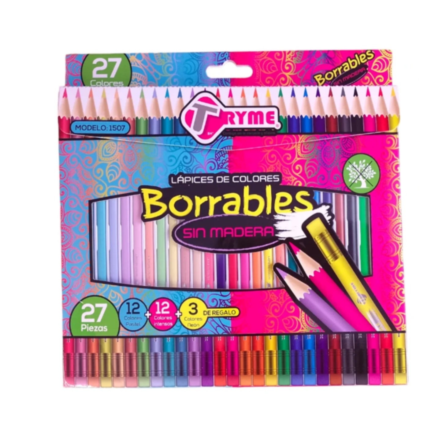 N-GPMX-983 1596-27 LAPICES DE COLORES BORRABLES C/27 PZS CON 1 PQ O CAJA CON 72 PQTS