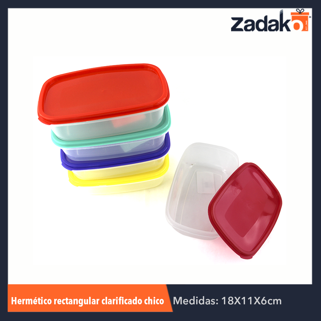 HERMÉTICO RECTÁNGULAR CLARIFICADO CHICO C/TAPA CAP.300ML, CON 1 PZ O CAJA CON 25 PZS