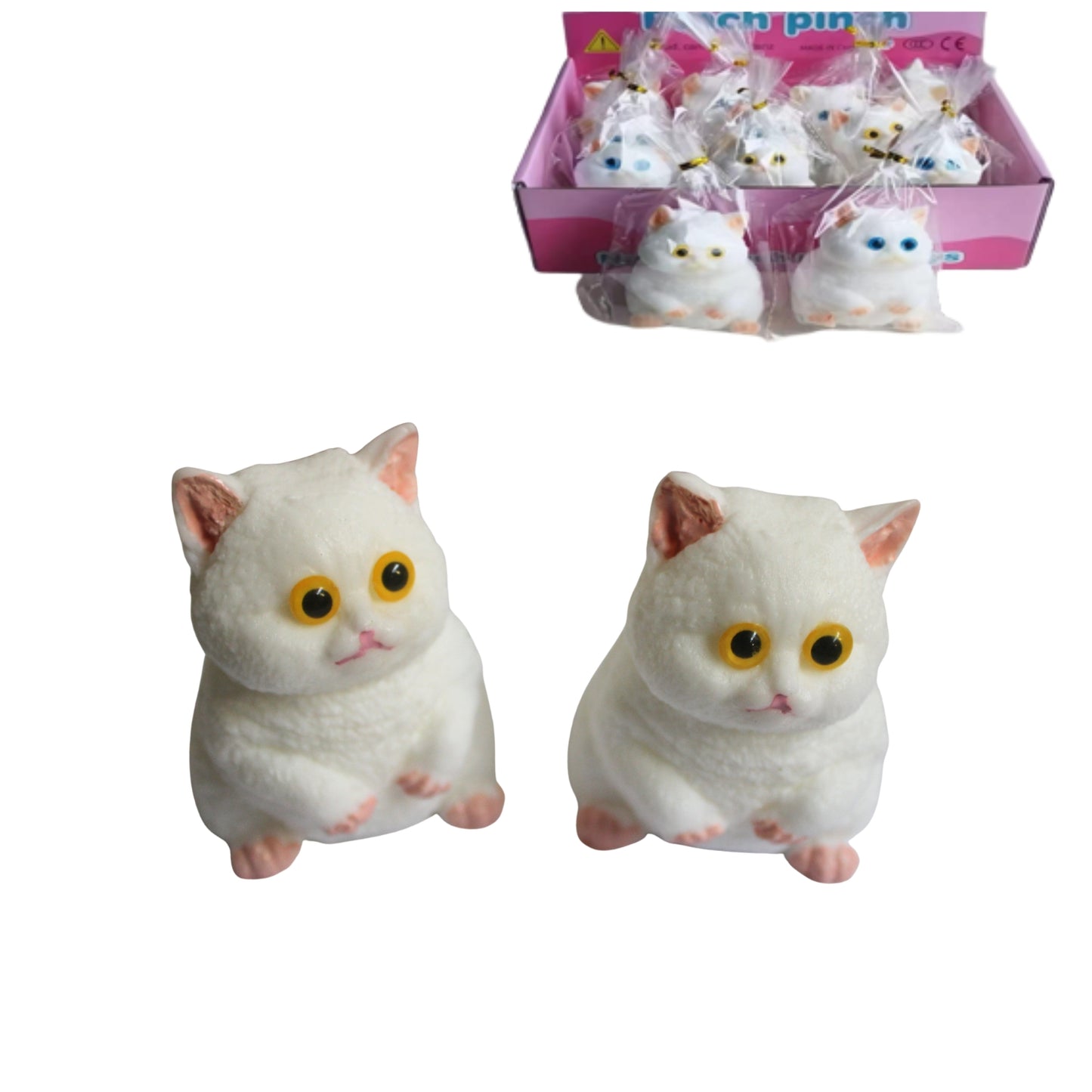 HFY-13329 GATITO APACHURRABLE 11x9 CM 2 COLORES PQ CON 12 PZS O CAJA CON 24 PQTS
