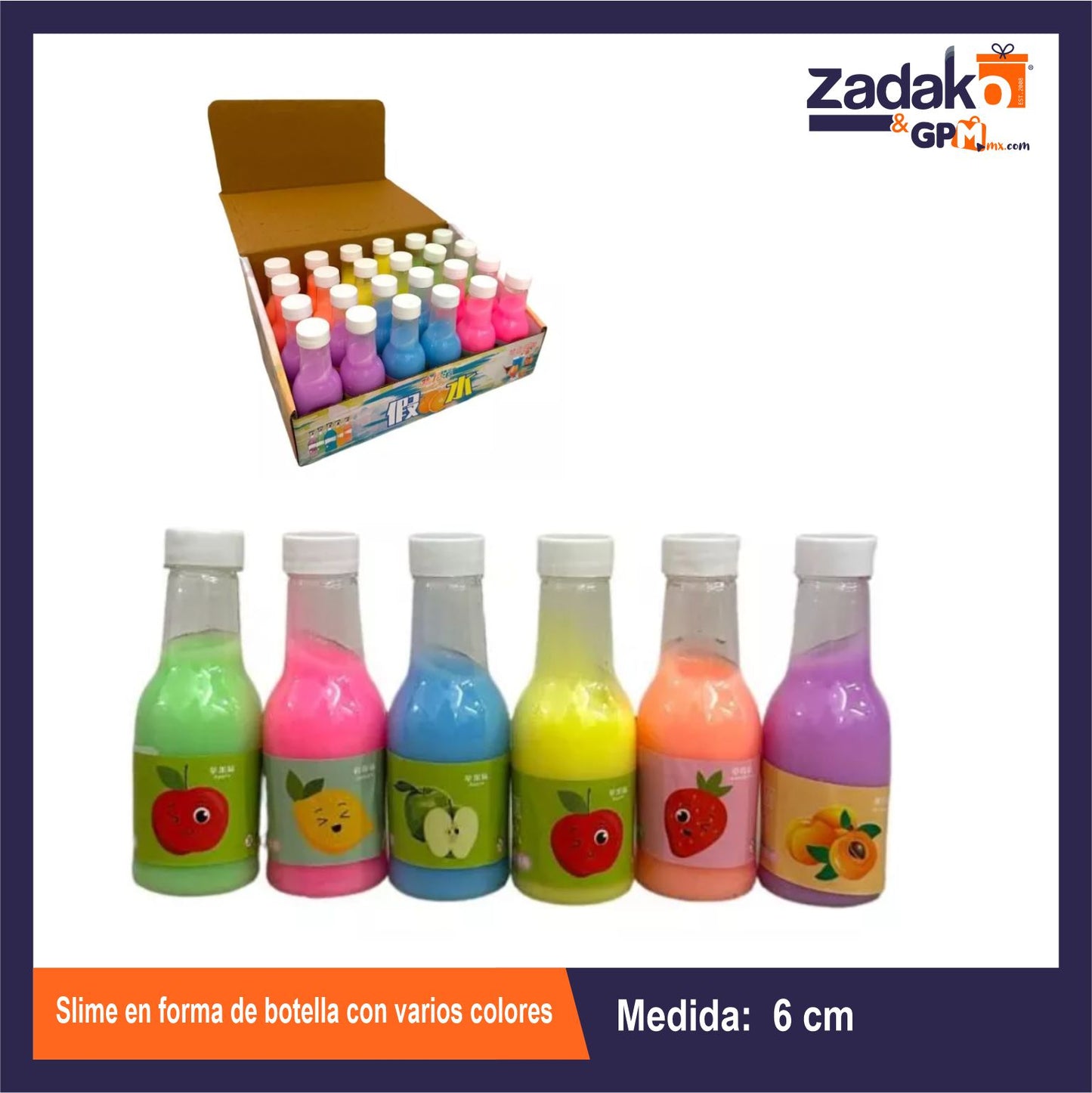 HFY-10129 SLIME EN FORMA DE BOTELLA CON VARIOS COLORES CON 24 PZS O CAJA CON 20 PQTS
