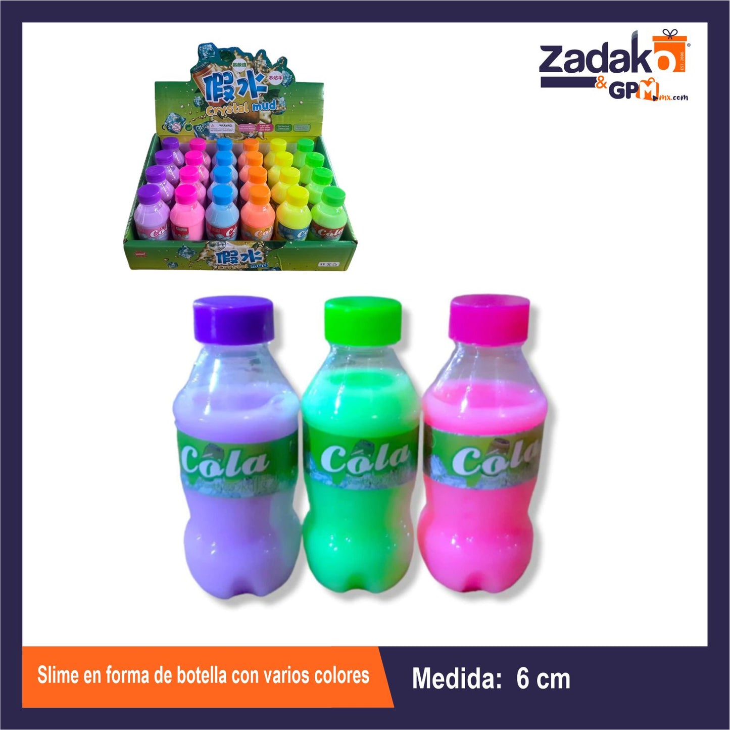 HFY-10130 SLIME EN FORMA DE BOTELLA CON VARIOS COLORES CON 24 PZS O CAJA CON 20 PQTS
