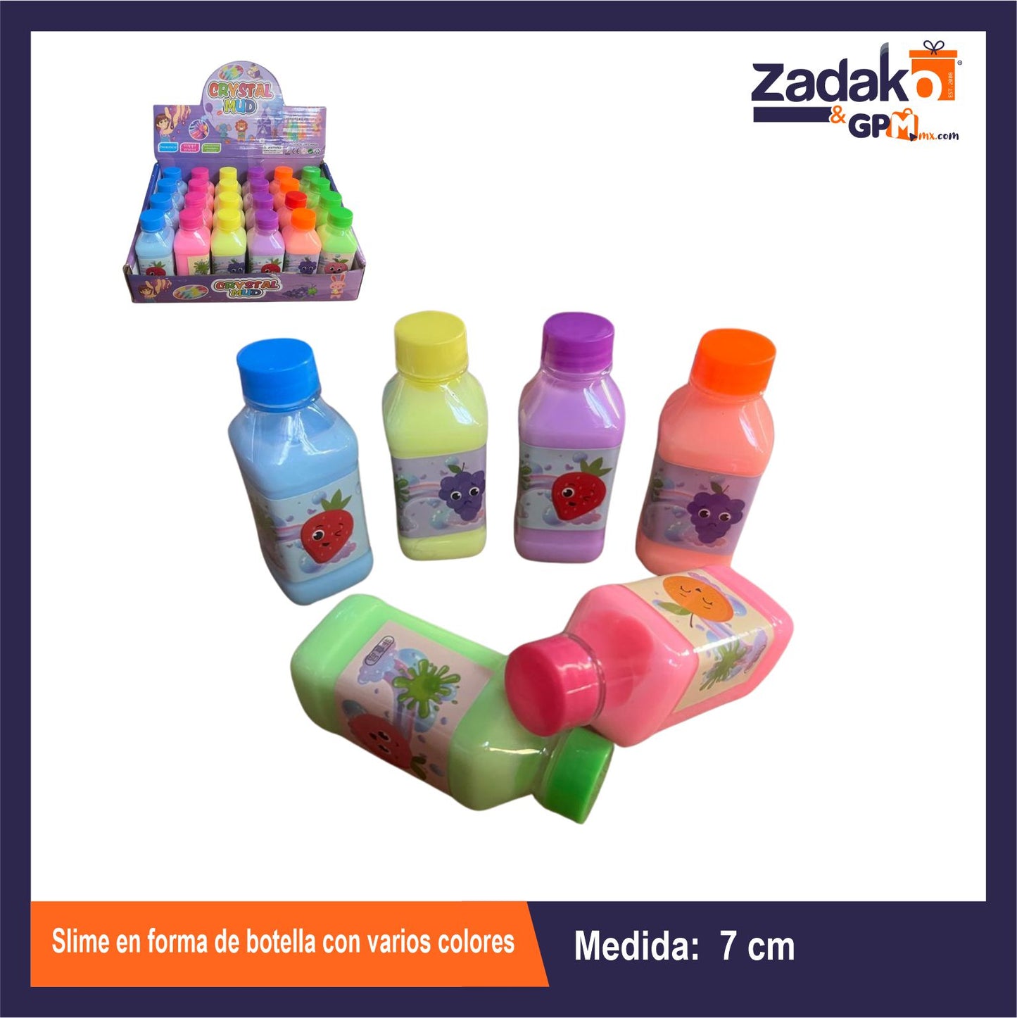 HFY-10131 SLIME EN FORMA DE BOTELLA CON VARIOS COLORES CON 24 PZS O CAJA CON 20 PQTS