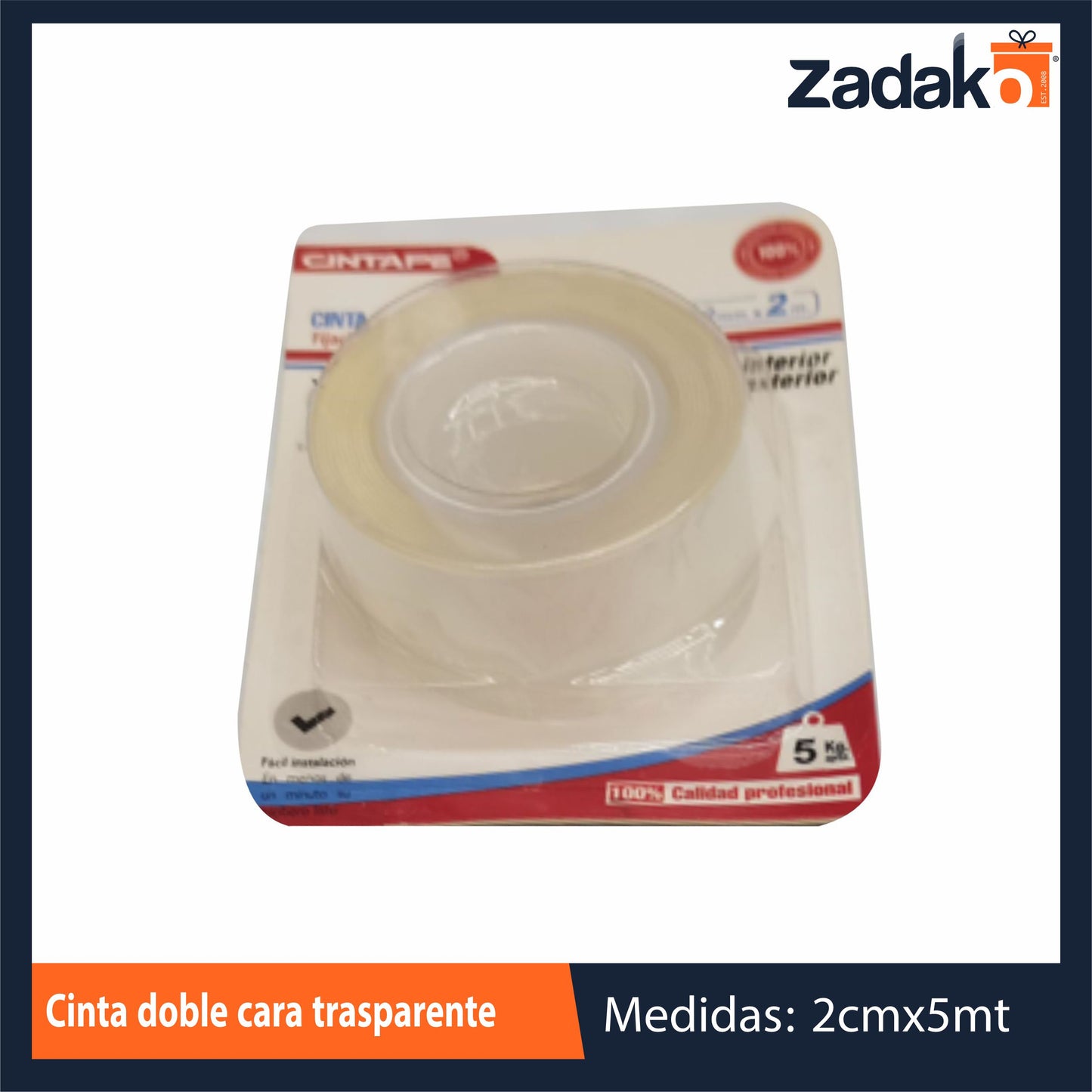 HFY-9583 ZP-1766 CINTA DOBLE CARA TRASPARENTE CON 1 PZ O CAJA CON 288 PZS