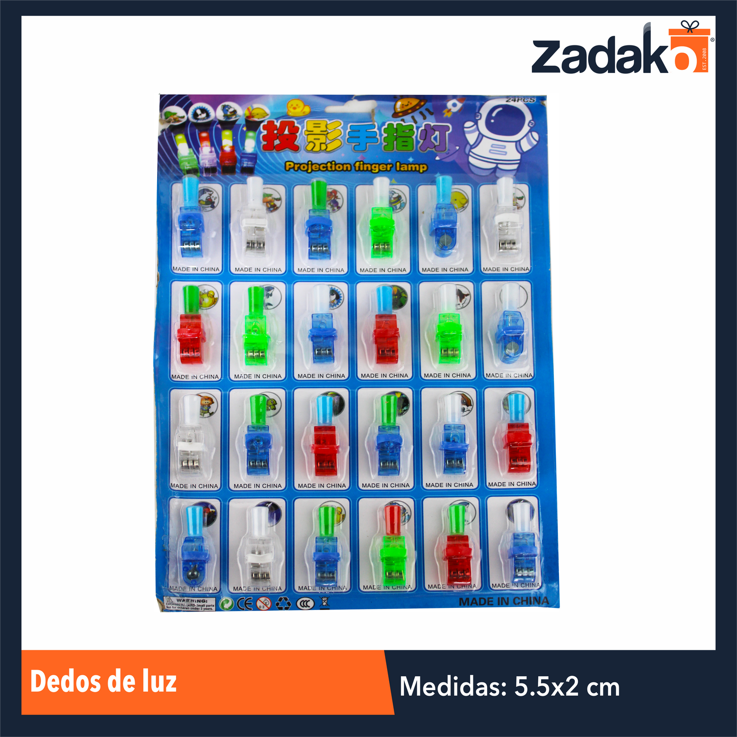 HX034 BLISTER CON 24 DEDOS DE LUZ CON 1 PZ O CAJA CON 100 PZS