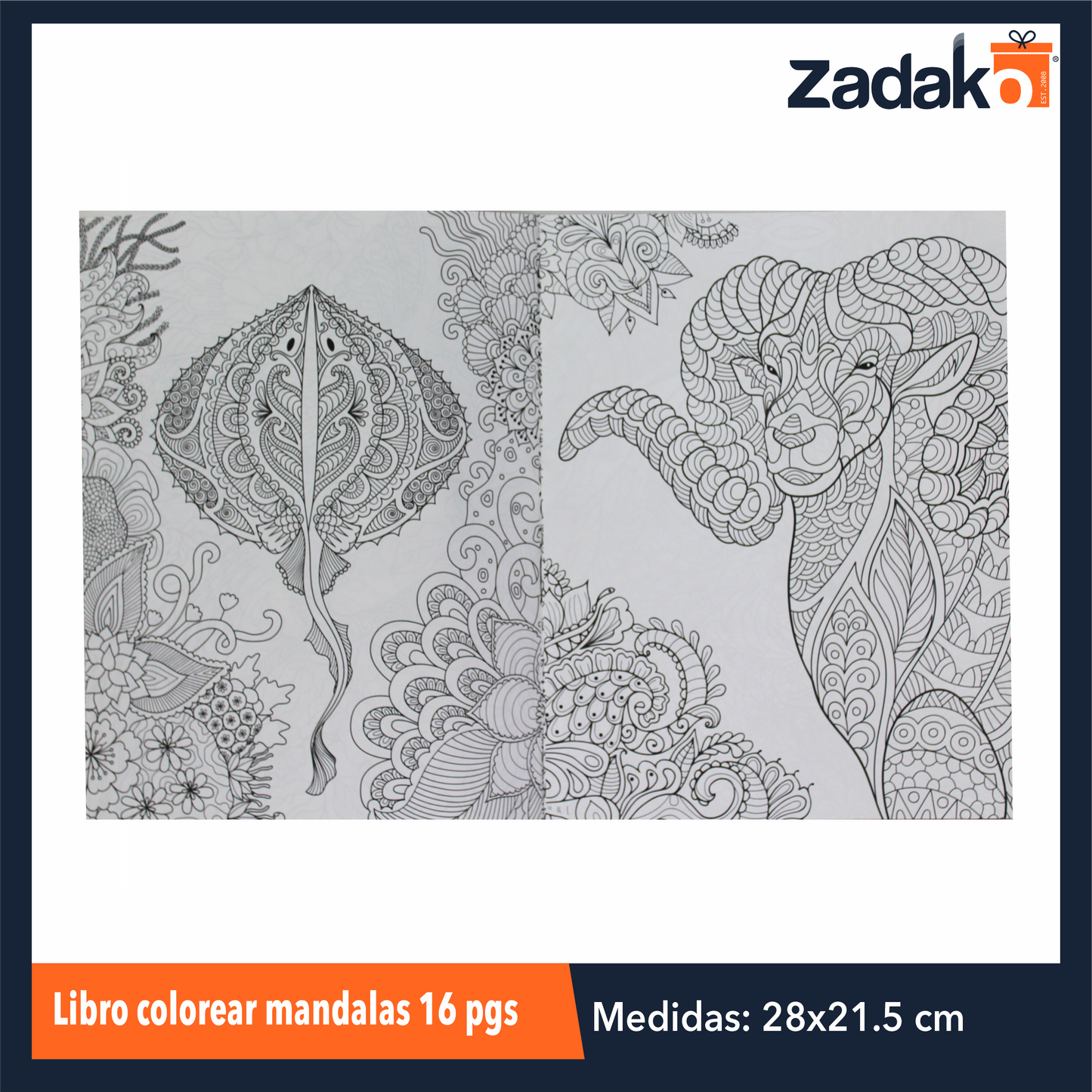 LIBRO COLOREAR MANDALAS 16 PGS CON 1 PZ O CAJA CON 100 PZS