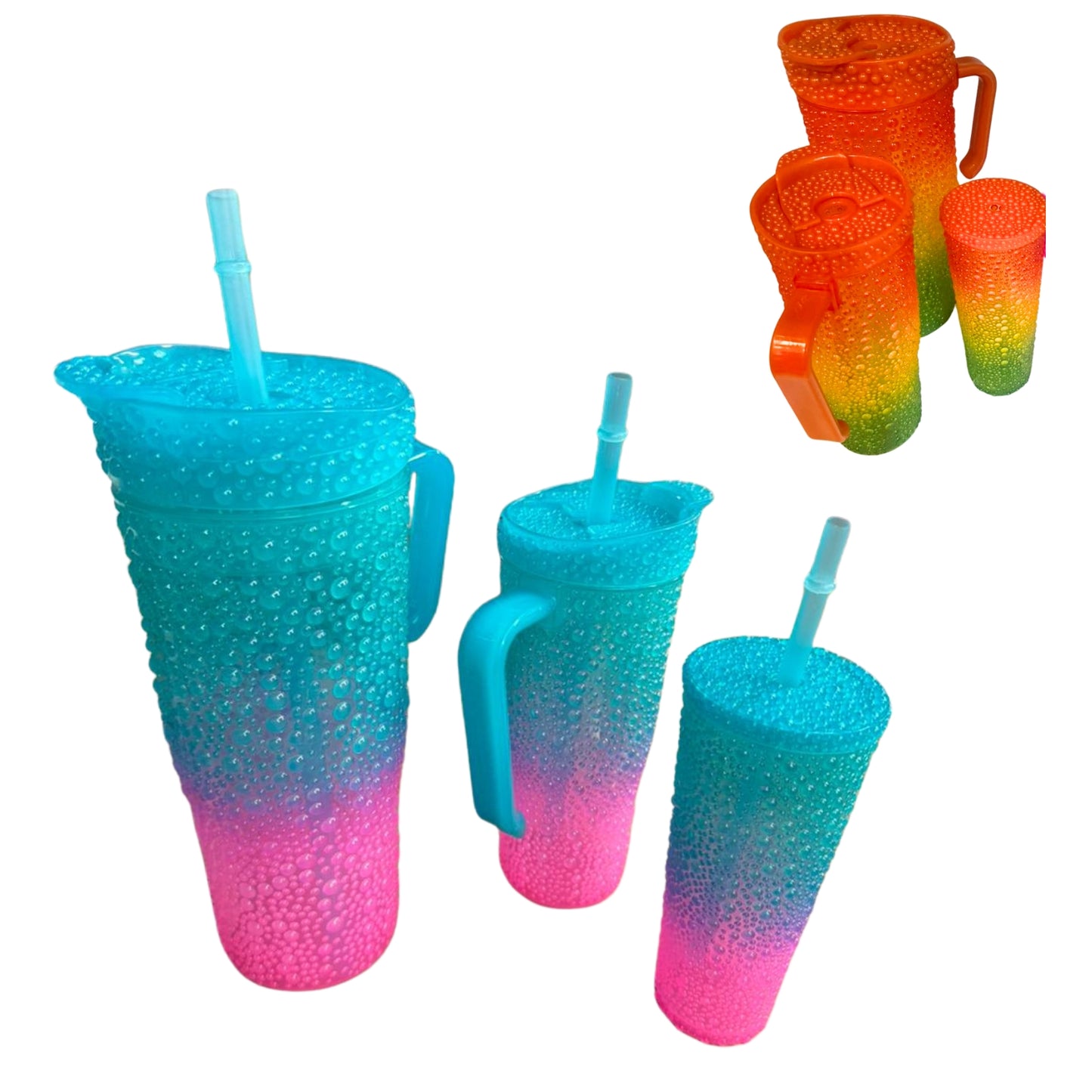 N-GPMX-1411 M-100463 SET DE VASOS BURBUJAS C/POPOTE 3 PZS 900ML,700ML,300ML CON 1 PAQ O CAJA CON 60 PQTS