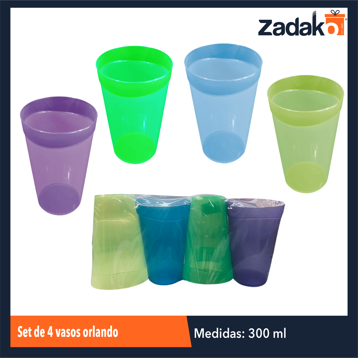 MX-122 SET DE 4 VASOS ORLANDO 300 ML, CON 1 PZ O CAJA CON 30 PZS