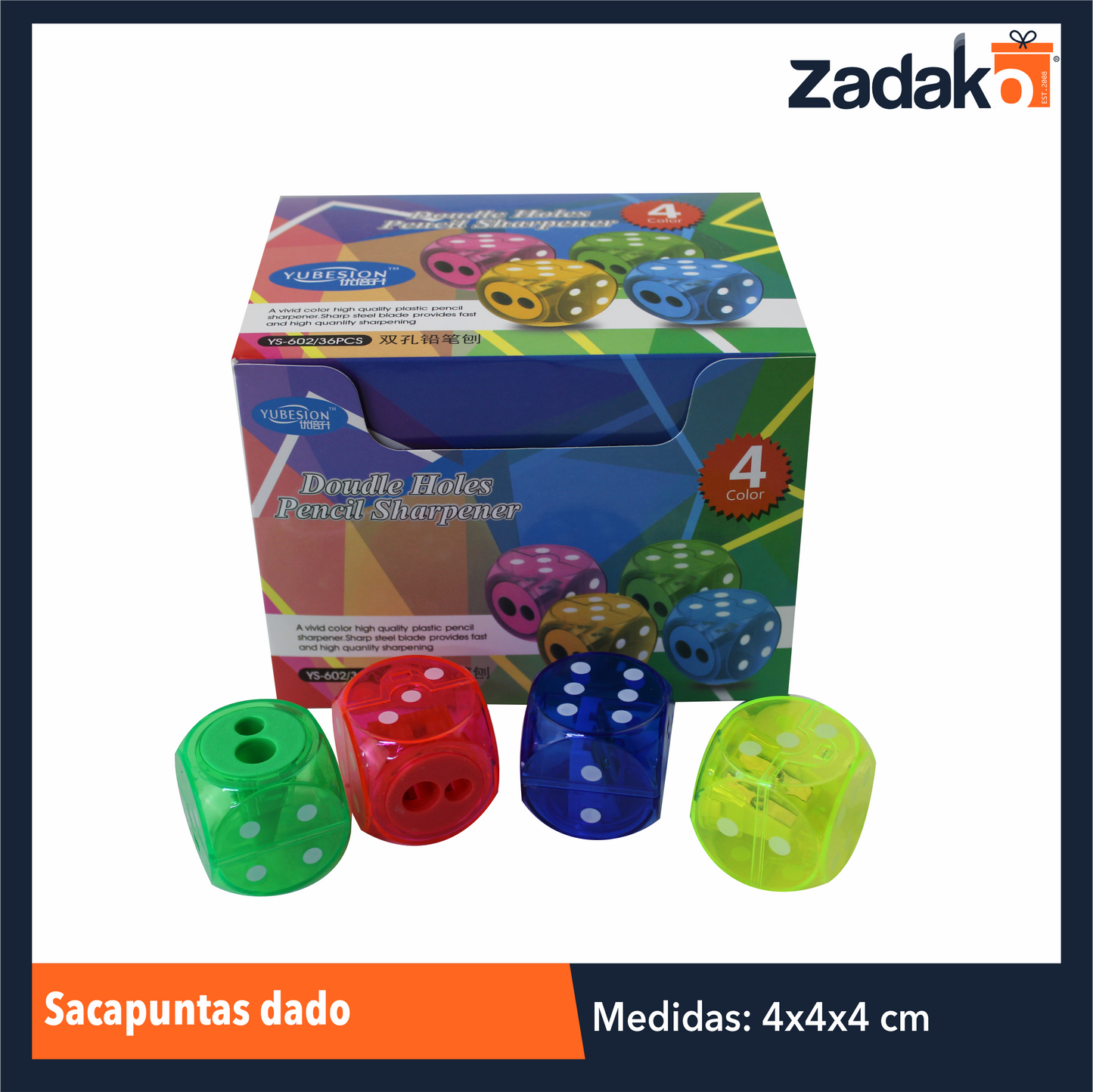 P-38-49 / ZK-8029 SACAPUNTAS DADO, CON 36 PZS, O CAJA CON 36 PQTS