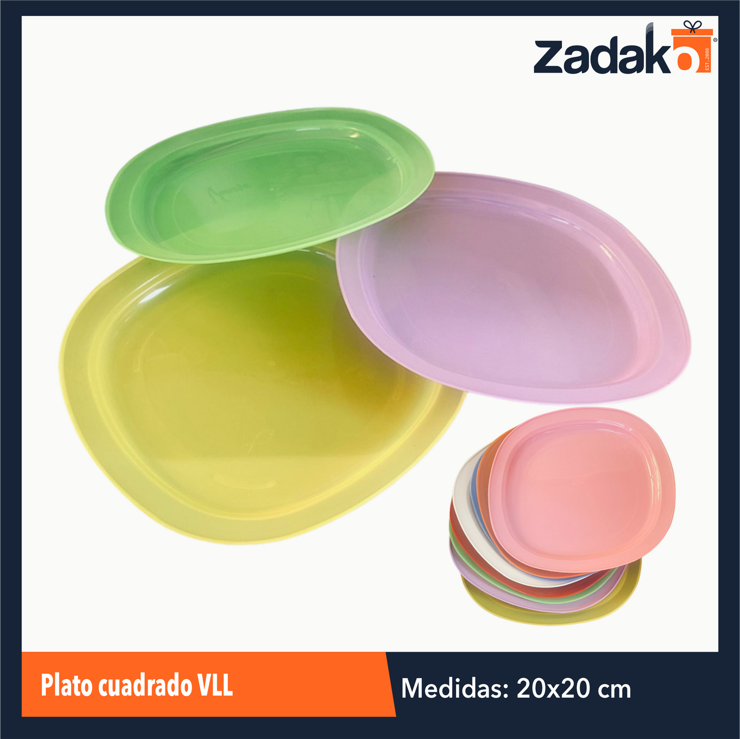 PLATO CUADRADO VLL CON 1 PIEZA O CAJA CON 150 PZS.