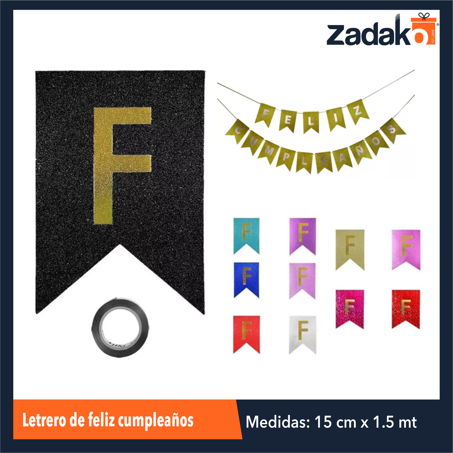 SF-2103 LETRERO DE FELIZ CUMPLEAÑOS CON 1 PZ O CAJA CON 600 PZS