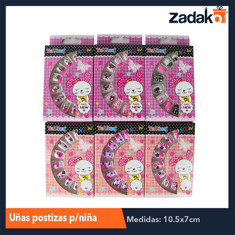 ZB-0203 UÑAS POSTIZAS PARA NIÑA, CON 12 PZS, O CAJA CON 60 PQTS
