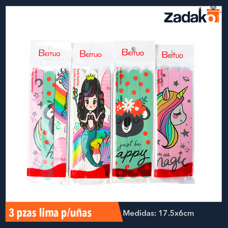 ZB-0197 JGO 3 PZS LIMA PARA UÑAS, CON 12 PZS, O CAJA CON 100 PQTS
