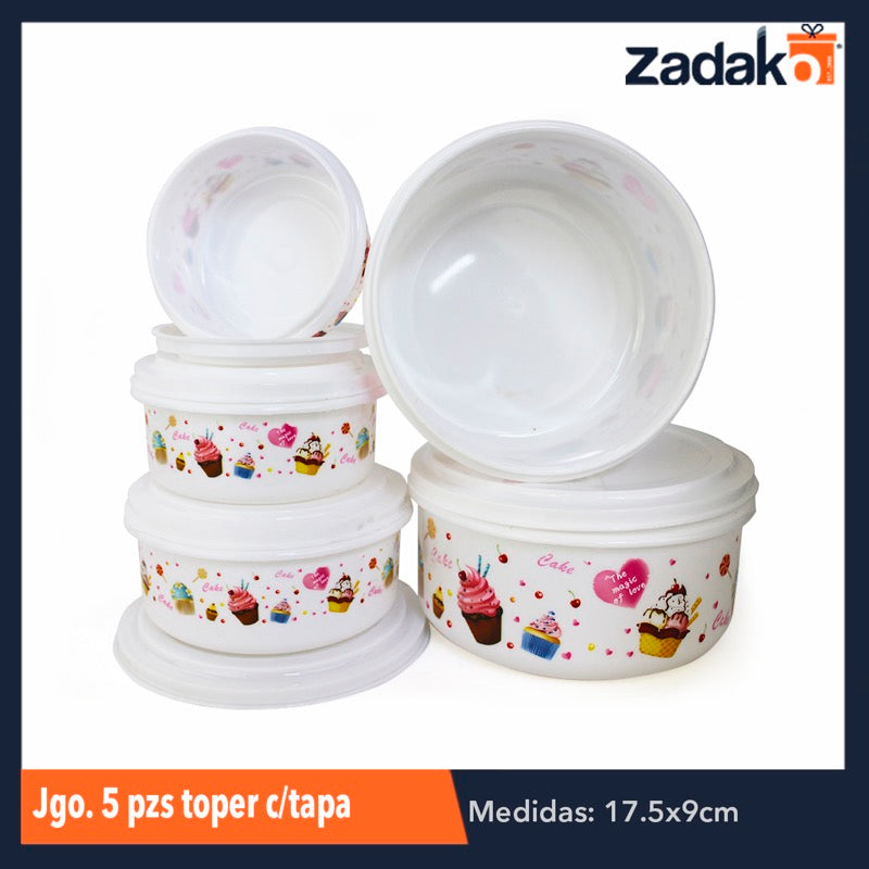 ZC-365 JUEGO DE 5 TOPER CON TAPA, CON 1 PZ O CAJA CON 48 PZS