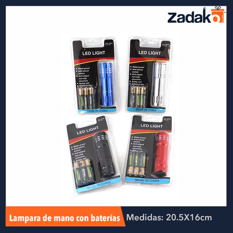 ZE-0020 JGO LÁMPARA DE MANO CON BATERÍAS, CON 1 PZ O CAJA CON 240 PZS