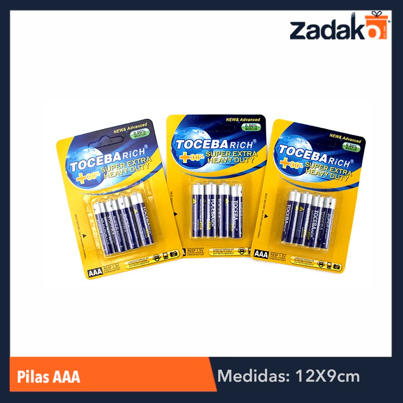 ZE-0010 BLISTER 4 PZS PILAS AAA TOCEBAL, CON 1 PZ O CAJA CON 360 PZS