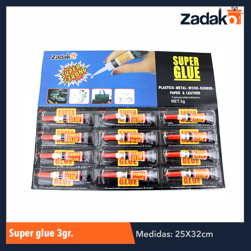GPM-2223 SUPER GLUE 3 GR., CON 12 PZS, O CAJA CON 144 PQTS