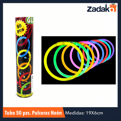 ZFI-0029 TUBO CON 50 PULSERAS COLOR NEON, CON 1 PZ O CAJA CON 100 PZS