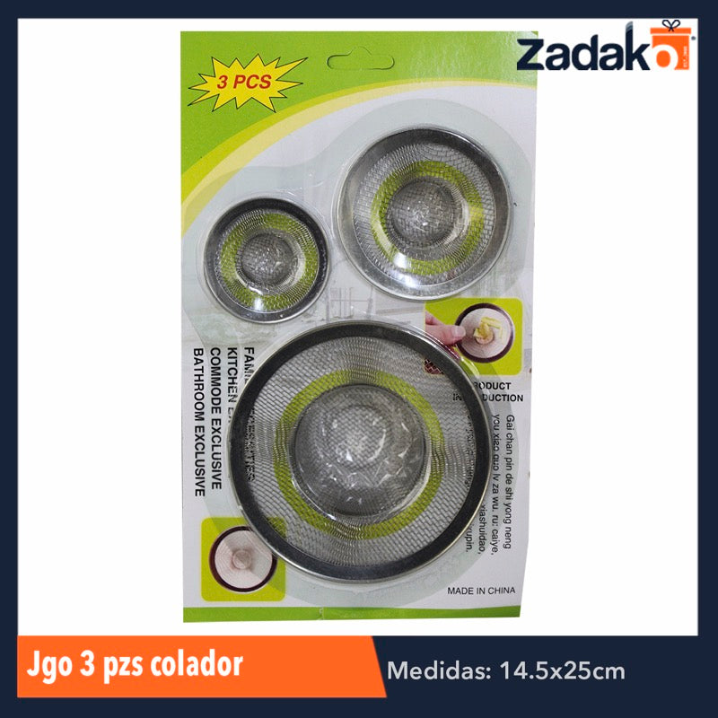 ZC-0355 JUEGO DE 3 PIEZAS DE COLADOR PARA FREGADERO, CON 1 PZ O CAJA CON 288 PZS
