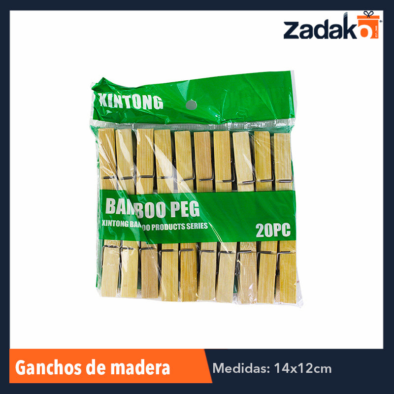 ZH-0099 BLISTER 20 PINZAS DE MADERA PARA ROPA, CON 1 PZ O CAJA CON 250 PZS