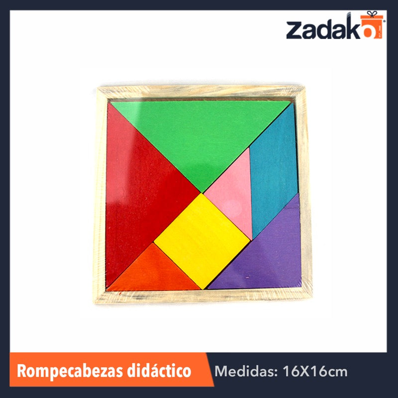 GPM-0382 ZJ-0163 JGO TANGRAM DIDÁCTICO DE MADERA CON 7 FICHAS DE COLORES DE 16x16 CM, CON 1 PZ O CAJA CON 300 PZS