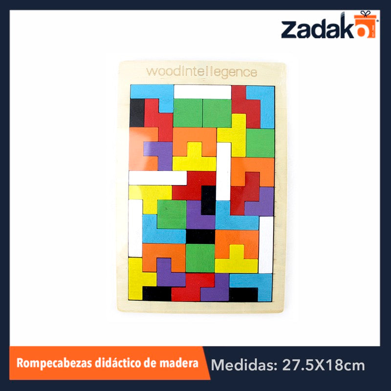 GPM-0361 ZJ-0440 ROMPECABEZAS DIDÁCTICO DE BLOQUES DE MADERA DE COLORES DE 27 X 18 CM, CON 1 PZ O CAJA CON 100 PZS