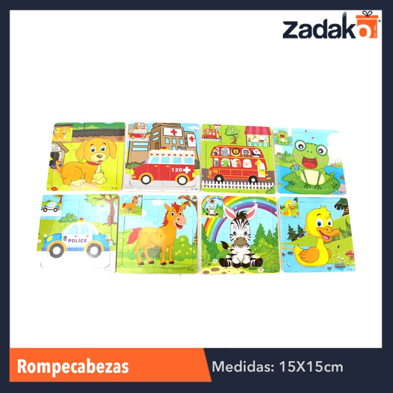 ZJ-0168 ROMPECABEZAS DE APRENDIZAJE DE MADERA CON DIFERENTES DISEÑOS DE 15x15 CM, CON 1 PZ O CAJA CON 200 PZS