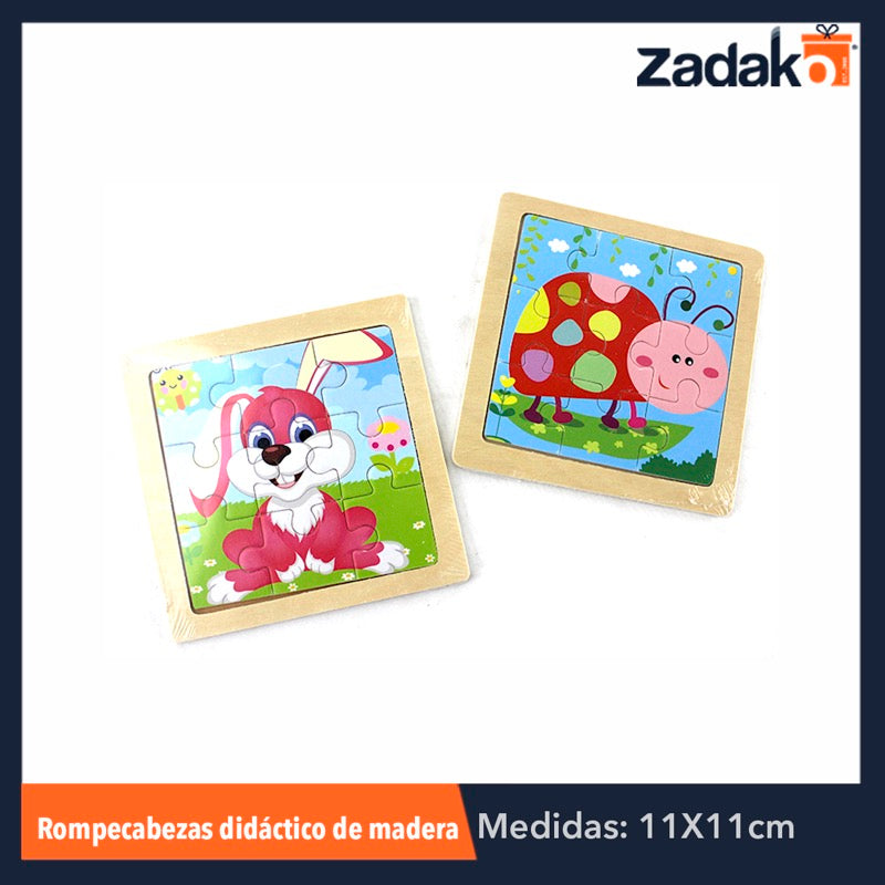 ZJ-0449 ROMPECABEZAS ANIMALITOS DE MADERA 11x11 CM, CON 1 PZ O CAJA CON 600 PZS