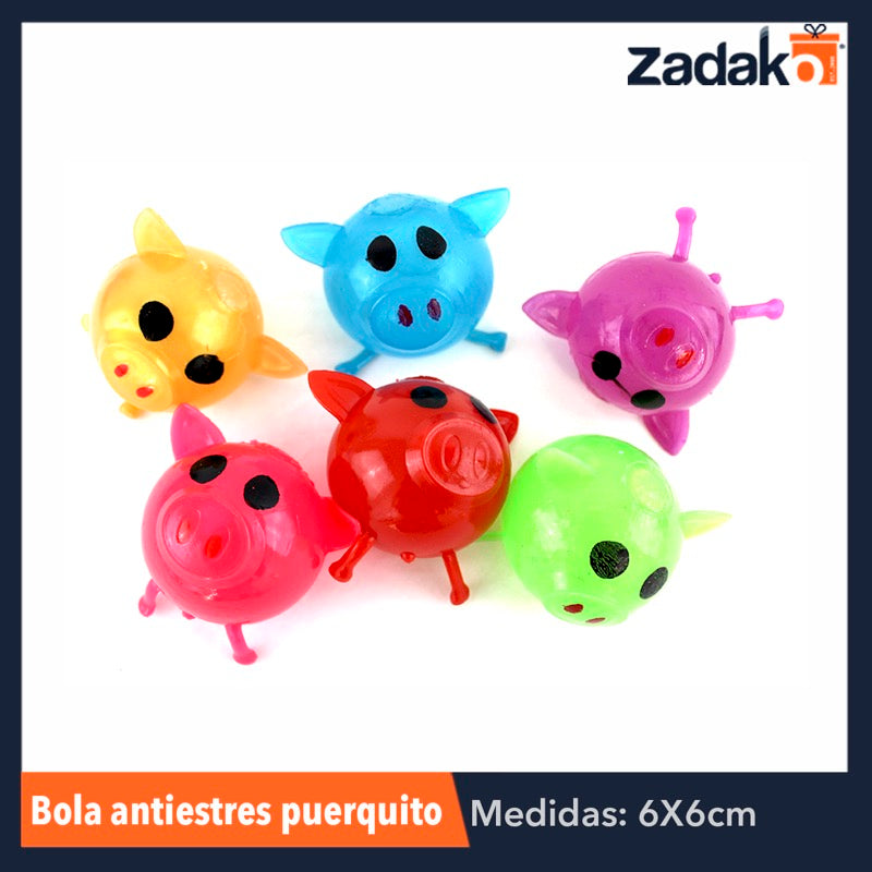 ZJ-0028 BOLA ANTIESTRES PUERQUITO CON 12 PIEZAS, O CAJA CON 12 PQTS