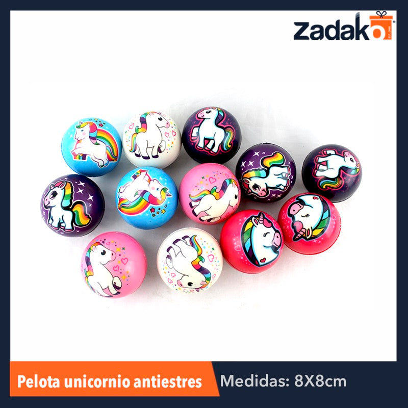 ZJ-0327 PELOTA UNICORNIO ANTIENTRES 8 CM CON 12 PIEZAS, O CAJA CON 40 PQTS