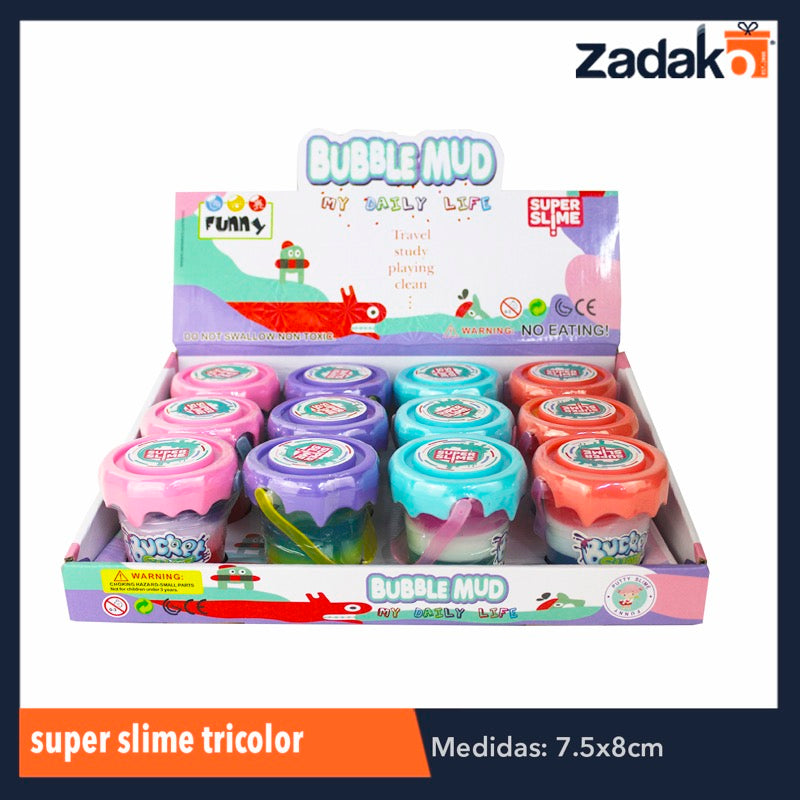 ZJ-1014 BOTE SUPER SLIME TRICOLOR CON 12 PIEZAS, O CAJA CON 12 PQTS