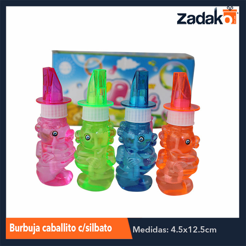 ZJ-0931 BURBUJA CABALLITO DE MAR CON SILBATO, CON 24 PZS, O CAJA CON 12 PQTS
