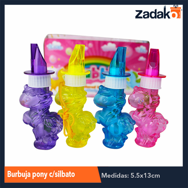 ZJ-0937 BURBUJA PONY CON SILBATO CON 24 PIEZAS, O CAJA CON 12 PQTS