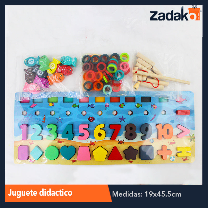 ZJ-0989 TABLERO DE MADERA TRIDIMENSIONAL DE APRENDIZAJE DIDACTICO DE PESCA DE 45X18X3.5CM, CON 1 PZ O CAJA CON 30 PZS