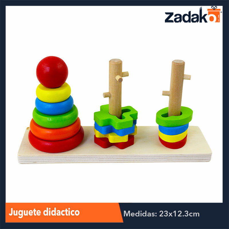 ZJ-0995 TORRE APILABLE DIDACTICA DE MADERA CON FIGURAS GEOMETRICAS DE 23x12.5x7 CM, CON 1 PZ O CAJA CON 60 PZS