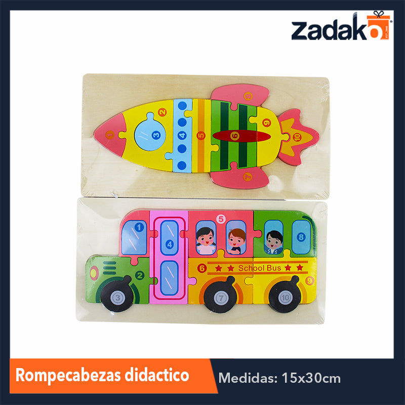 ZJ-0999 TABLA DE ROMPECABEZAS DIDACTICO DE MADERA DE 30x15CM, CON 1 PZ O CAJA CON 100 PZS
