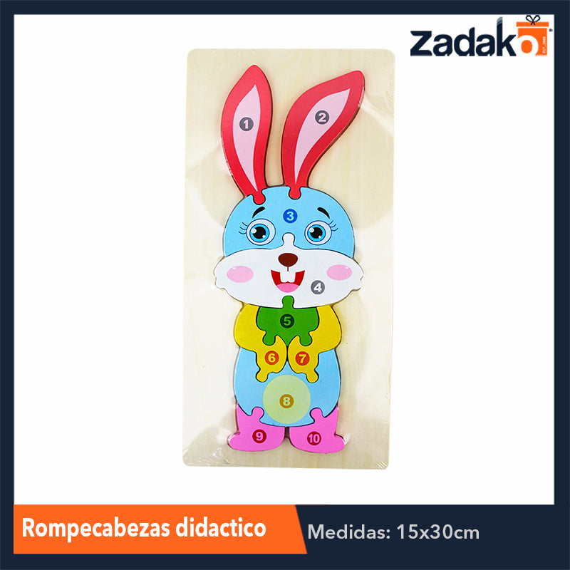 ZJ-1000 ROMPECABEZAS DIDACTICO TRIDIMENSIONAL DE ANIMALES DE MADERA DE 30x15 CM, CON 1 PZ O CAJA CON 100 PZS