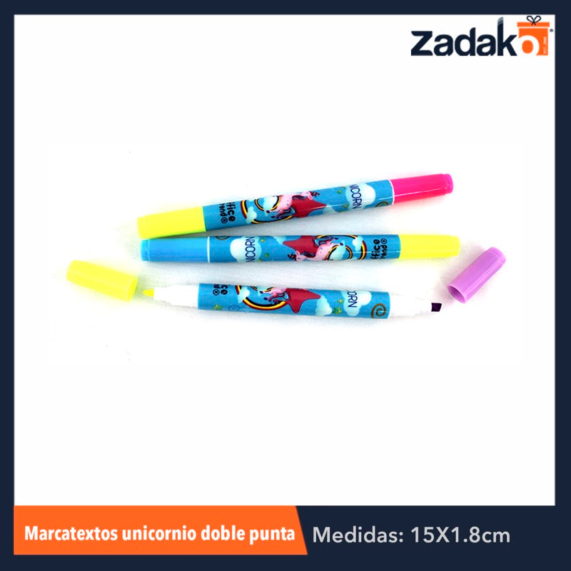 ZP-0025 JUEGO DE 3 MARCATEXTOS UNICORNIO DOBLE PUNTA, CON 1 PZ O CAJA CON 600 PZS