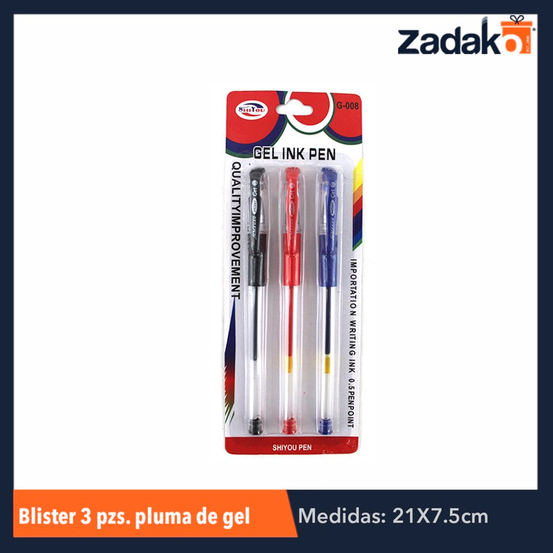 GPM-0273 ZP-0027 BLISTER 3 PZS PLUMA DE GEL, CON 1 PZ O CAJA CON 768 PZS