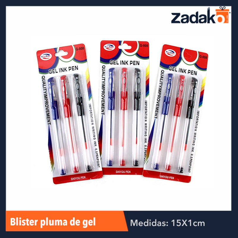 GPM-0273 ZP-0027 BLISTER 3 PZS PLUMA DE GEL, CON 1 PZ O CAJA CON 768 PZS