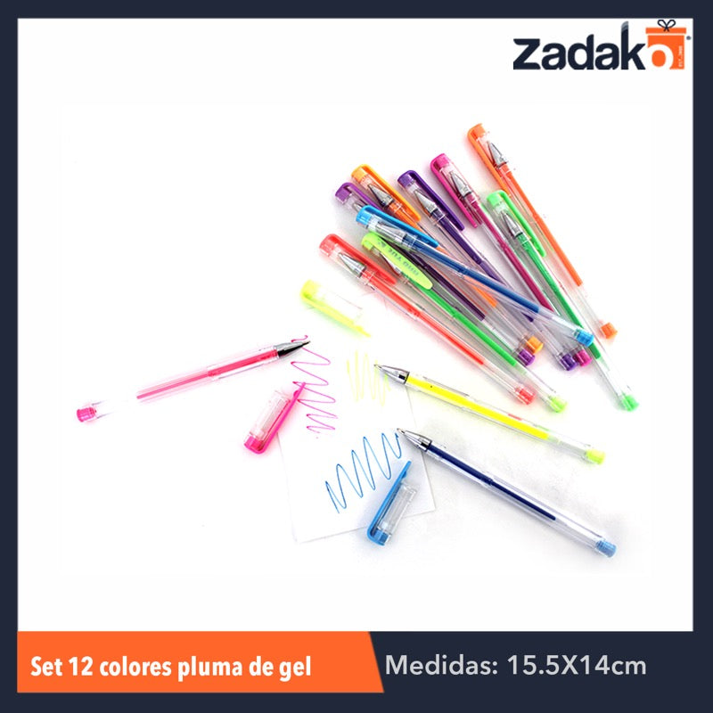 ZP-0395 SET 12 COLORES PLUMA DE GEL, CON 1 PZ O CAJA CON 160 PZS