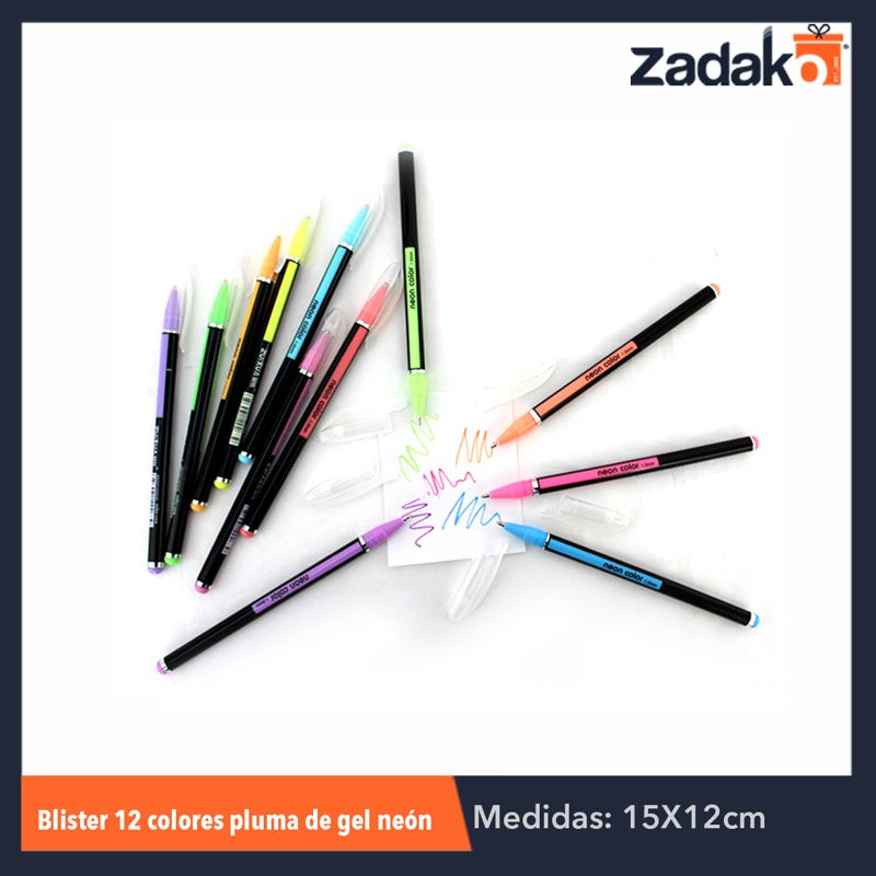GPM-0206 C-556-35 ZP-0413 BLISTER 12 COLORES NEON PLUMA DE GEL, CON 1 PZ O CAJA CON 240 PZS
