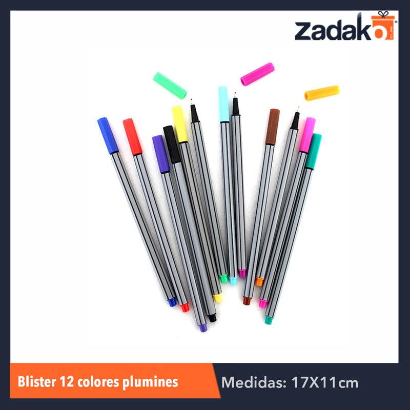 C-556-154 ZP-0416 BLISTER 12 COLORES PLUMINES, CON 1 PZ O CAJA CON 180 PZS