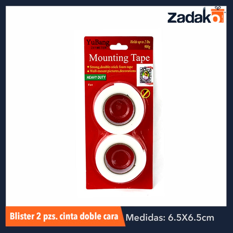 ZP-0507 BLISTER 2 PZS CINTA DE MONTAJE (AUTO ADHERIBLE A DOS CARA) 2 CINTAS 1 MT C/U, CON 1 PZ O CAJA CON 288 PZS