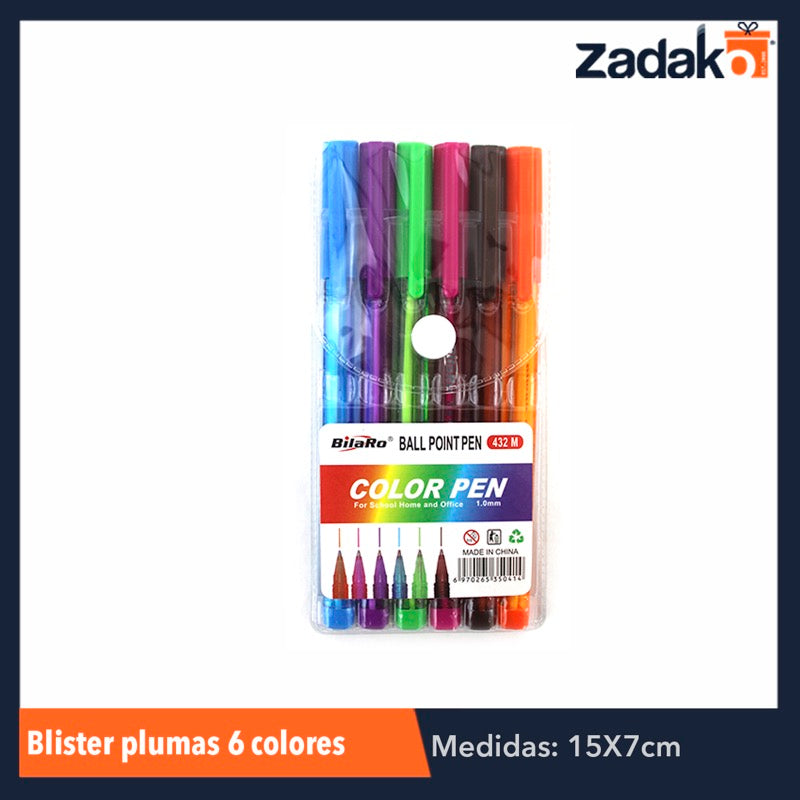 GPM-0213 ZP-0575 BLISTER PLUMAS 6 COLORES, CON 1 PZ O CAJA CON 480 PZS