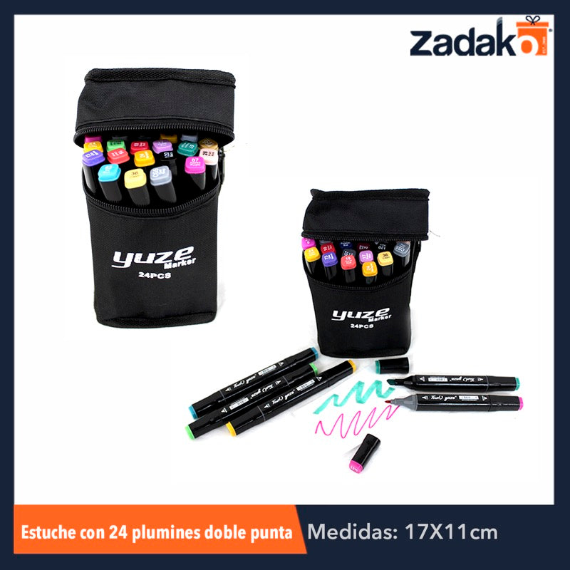 ZP-0758 ESTUCHE CON 24 PLUMINES DOBLE PUNTA, CON 1 PZ O CAJA CON 50 PZS