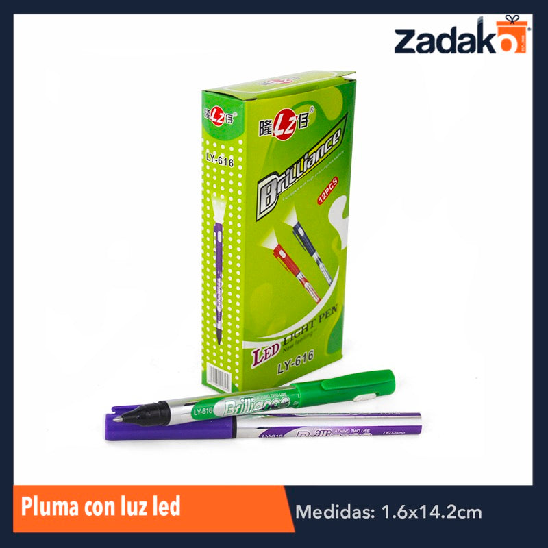 ZP-0856 PLUMA CON LUZ LED, CON 12 PZS, O CAJA CON 160 PQTS