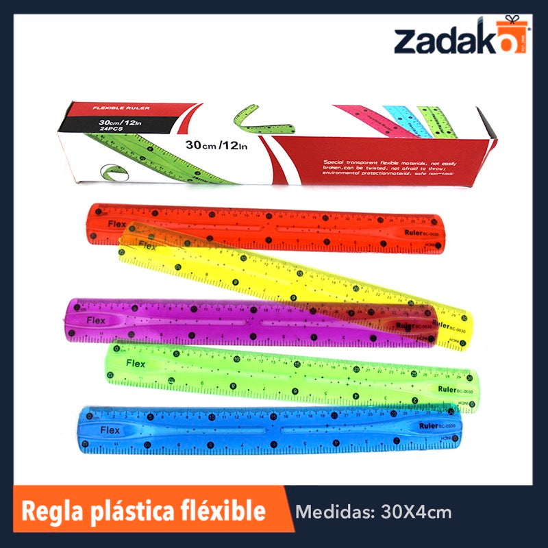 ZP-0658 / C-283-108 REGLA PLASTICA FLEXIBLE 30 CM, PAQUETE CON 24 PZS O CAJA CON 60 PQTS.