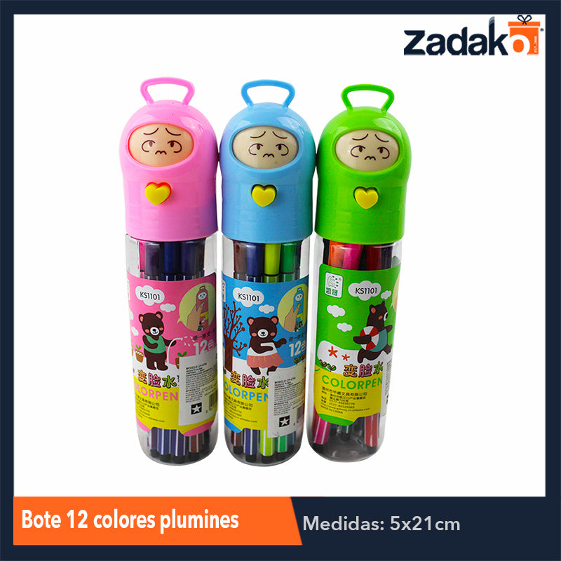 GPM-0247/2471 ZP-0780 BOTE 12 COLORES PLUMINES , CON 1 PZ O CAJA CON 144 PZS