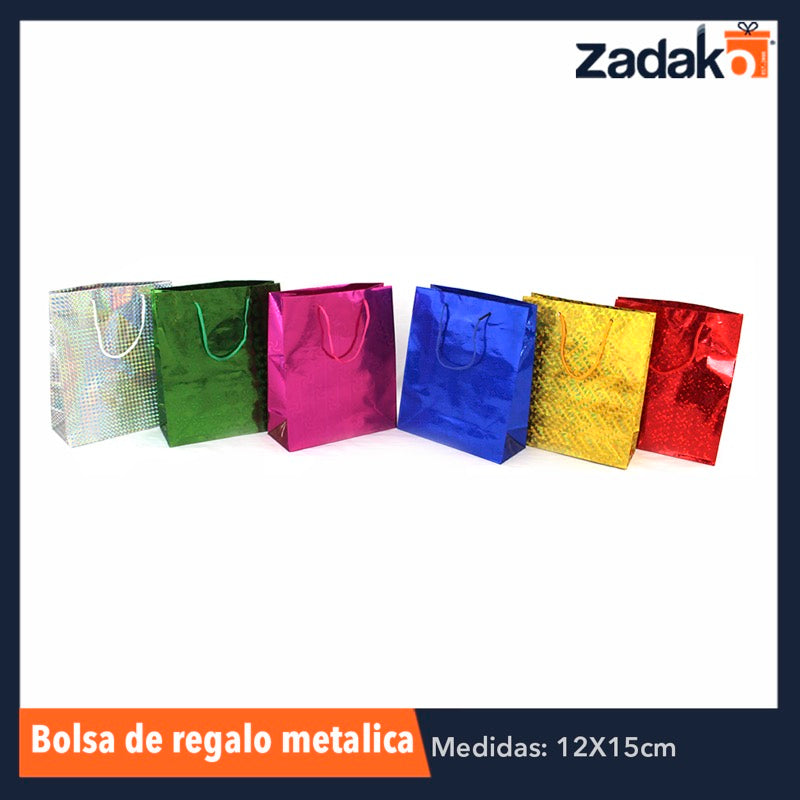ZP-0810 BOLSA DE REGALO METALICA 12 X 15 CMS, CON 12 PZS, O CAJA CON 200 PQTS